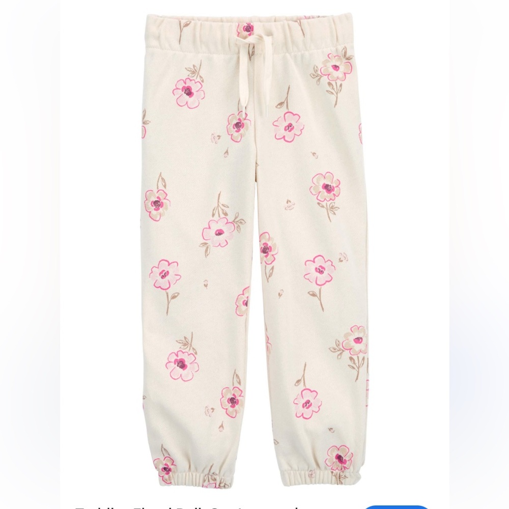 🍊5/$25 Carter's Cream Baby Pants with Pink Floral Design size 18m